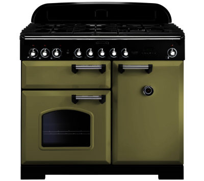 RANGEMASTER  Classic Deluxe 100 Dual Fuel Range Cooker - Olive Green & Chrome